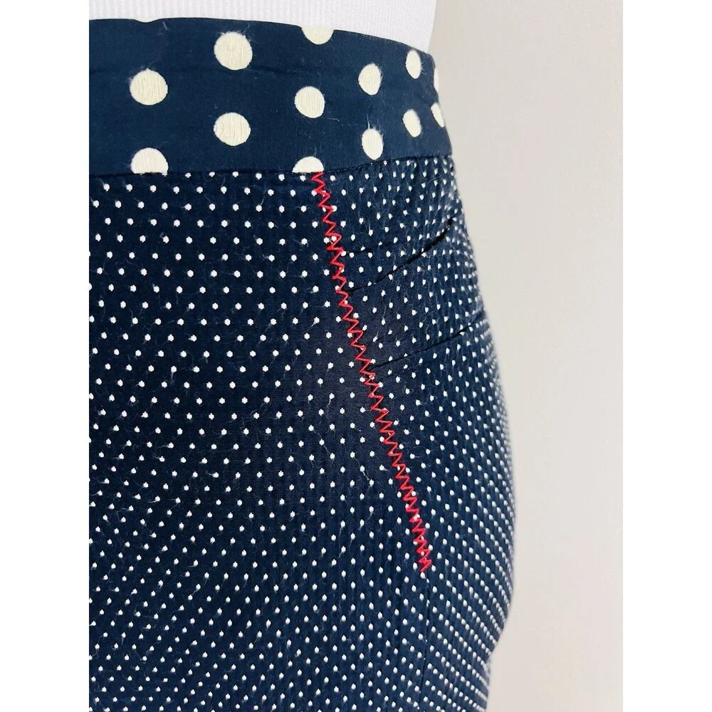 Anthropologie Baraschi Navy Blue & White Polka Dot Pencil Skirt Retro Vibes Sz 6